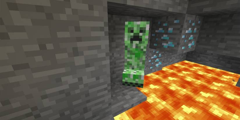 Creeper In Cave near some diamonds Mincraft