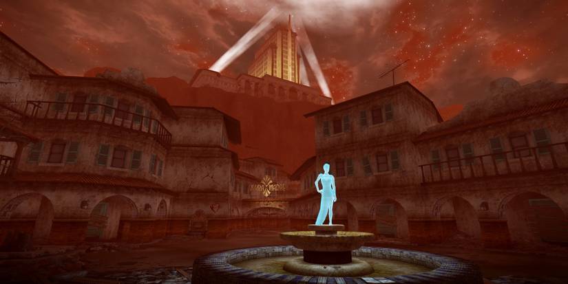 Fallout new Vegas Sierra Madre Courtyard with hologram and fountain