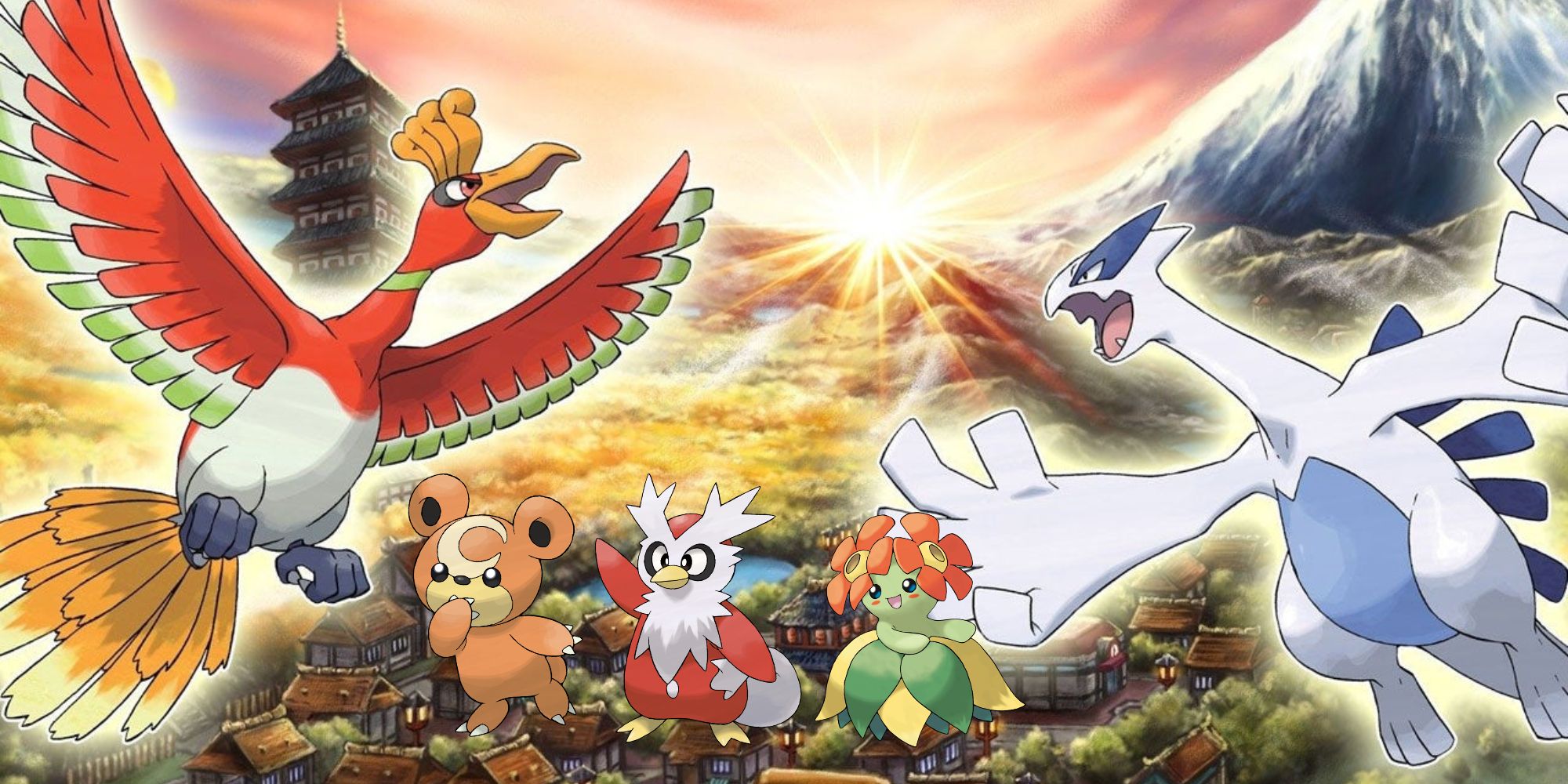 Imagem de Pokémon da região de Johto, com seus personagens e criaturas