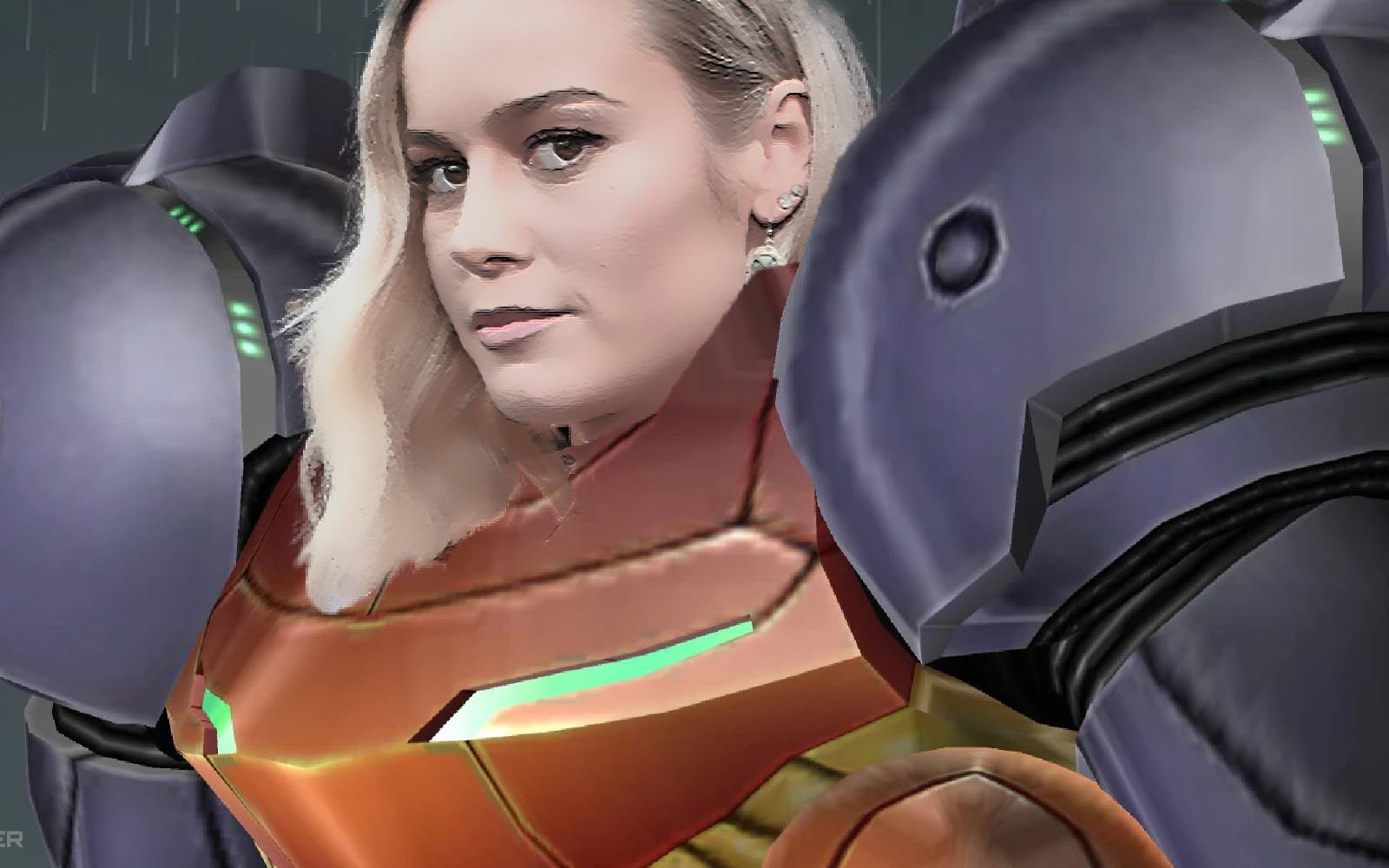 Samus Aran Shooting Pose Movie Frame Extreme Perspective Cinematic