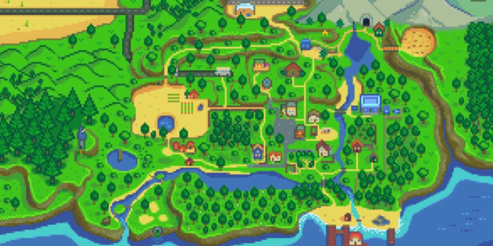 The town map in Stardew Valley.