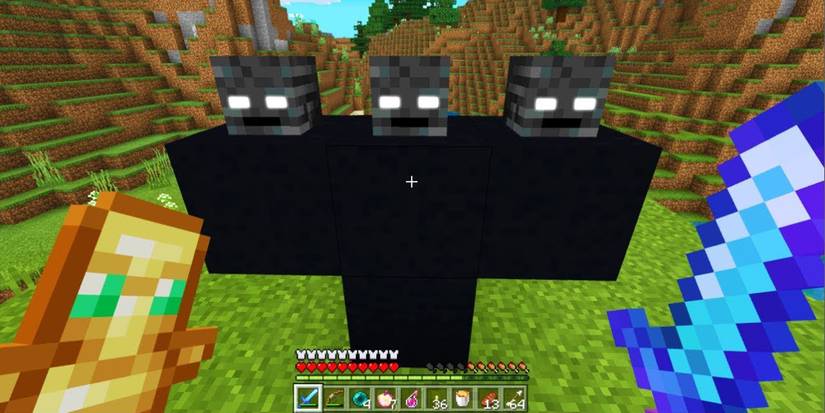 A golem for The Wither about to be summoned in Minecraft with a Golden Idol 