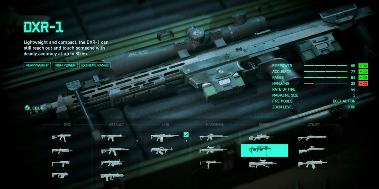 DXR-1 sniper rifle loadout in Battlefield 2042