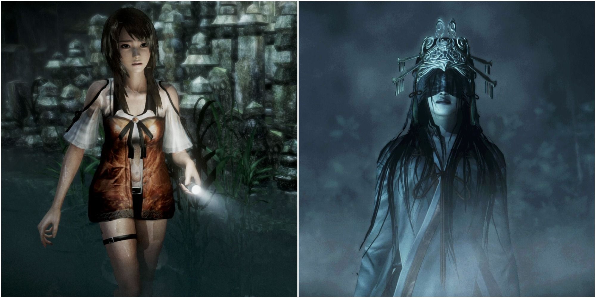 Fatal Frame Nightmare Feature Yuri left Shrine Maiden right