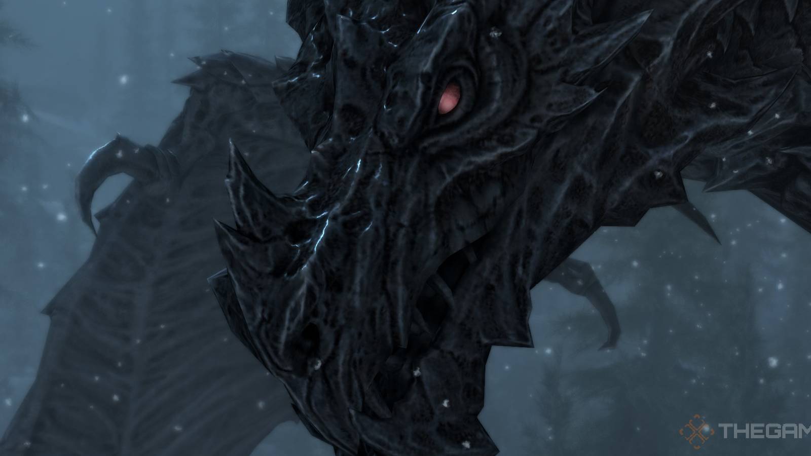 Skyrim Anniversary Edition Alduin flying in the air while resurrecting another dragon