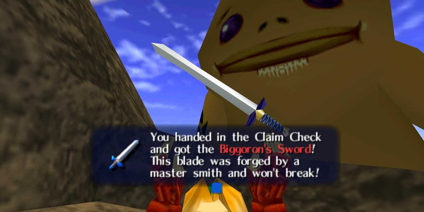 Link getting Biggoron's Sword in Ocarina of Time.