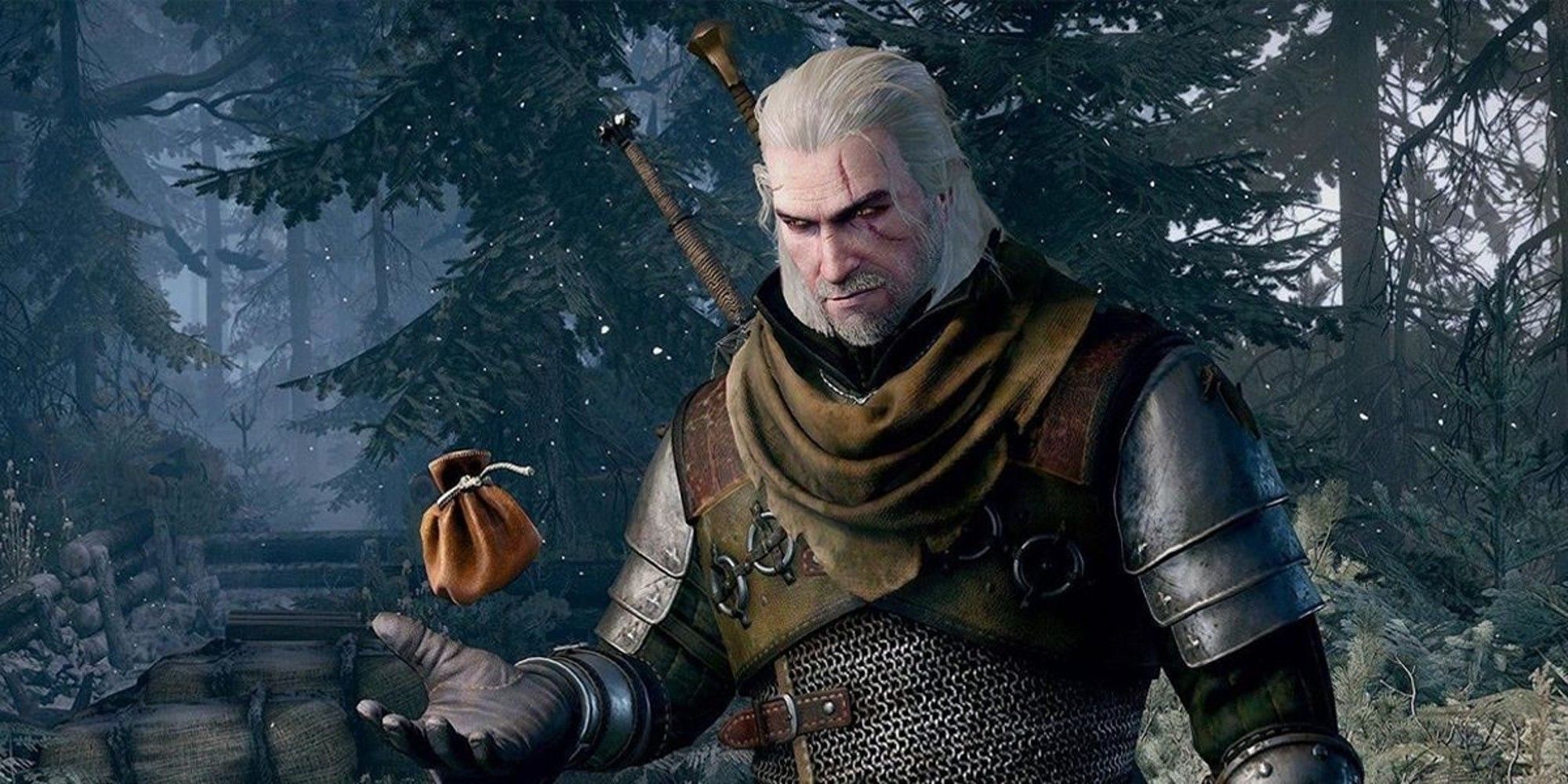Geralt Of Rivia With A Bag Of Coins From The Witcher 3