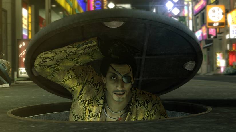 Majima coming out of the manhole in Yakuza Kiwami