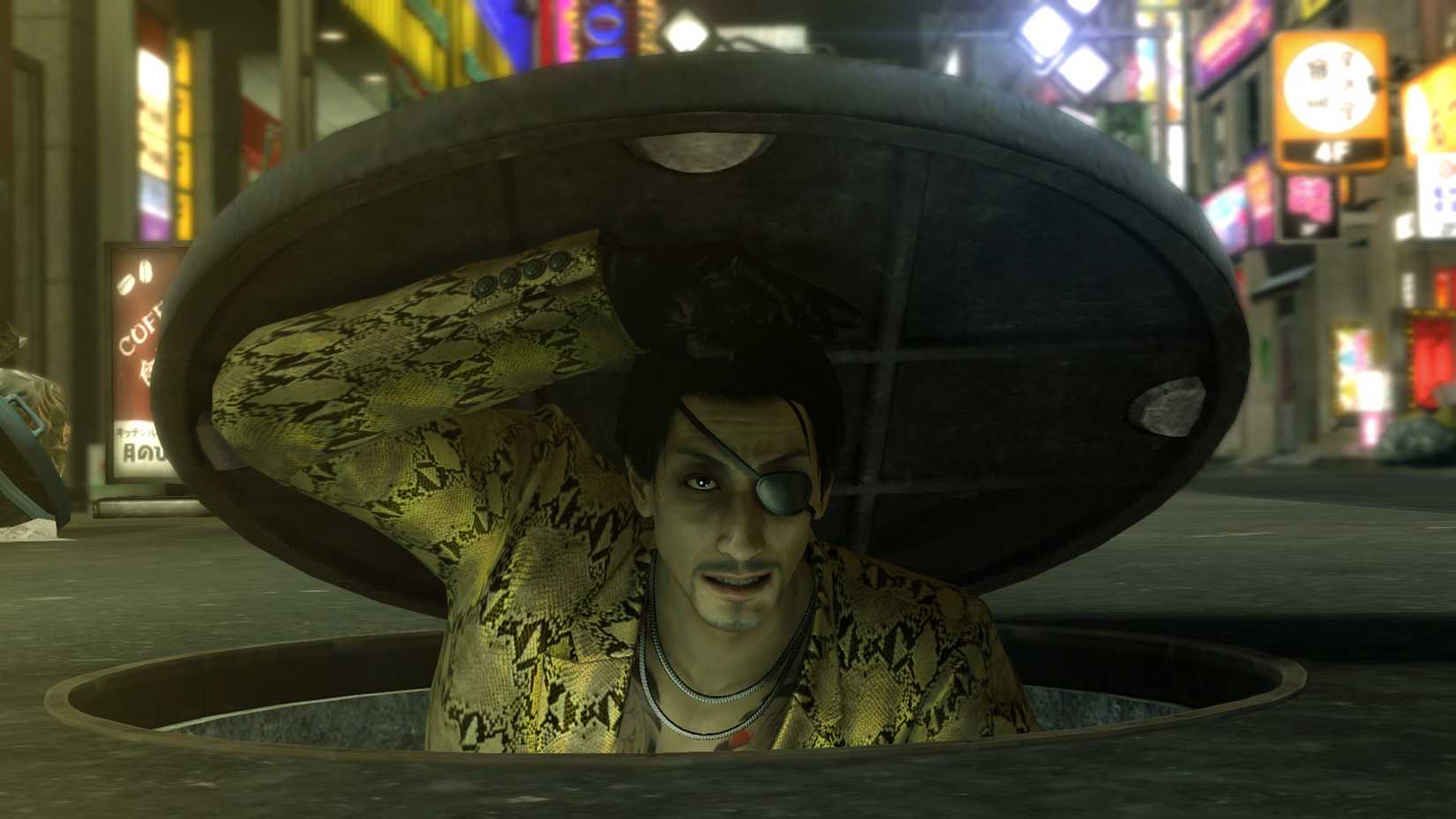 Majima coming out of the manhole in Yakuza Kiwami.