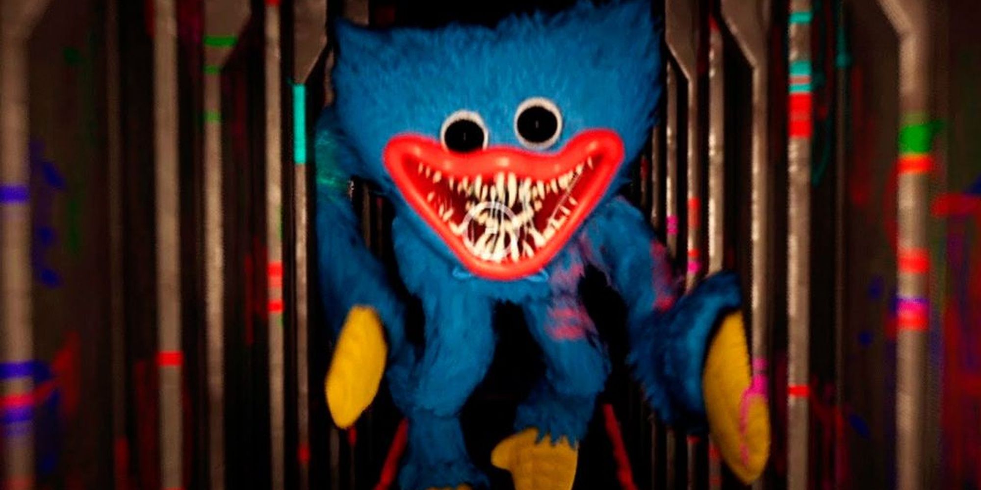 Image of player being chased by Huggy Wuggy in Poppy Playtime.