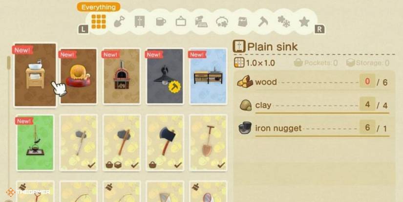 Animal Crossing New Horizons - Crafting Menu