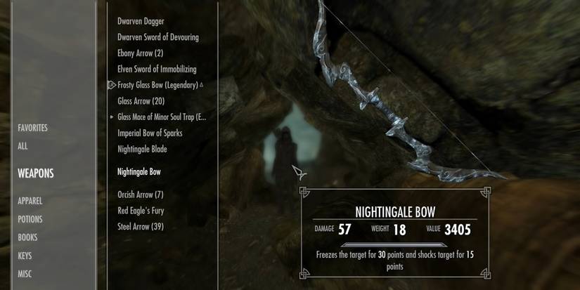 item selection screen with nightingale bow highlighted