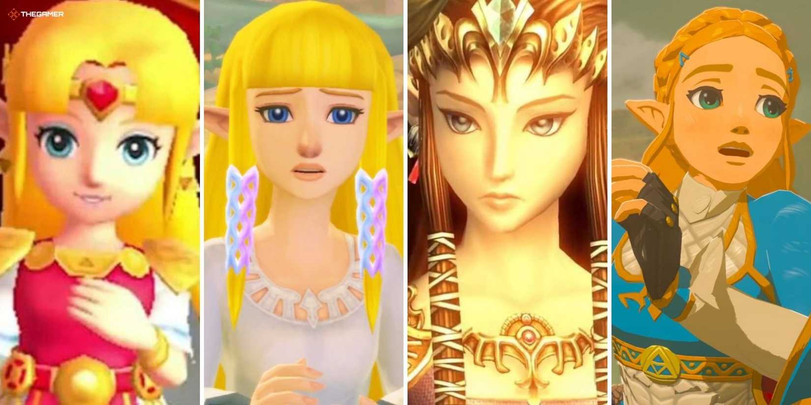 In Zelda (from left to right), a link to the past, light blue sword, twilight princess and wild breathing.