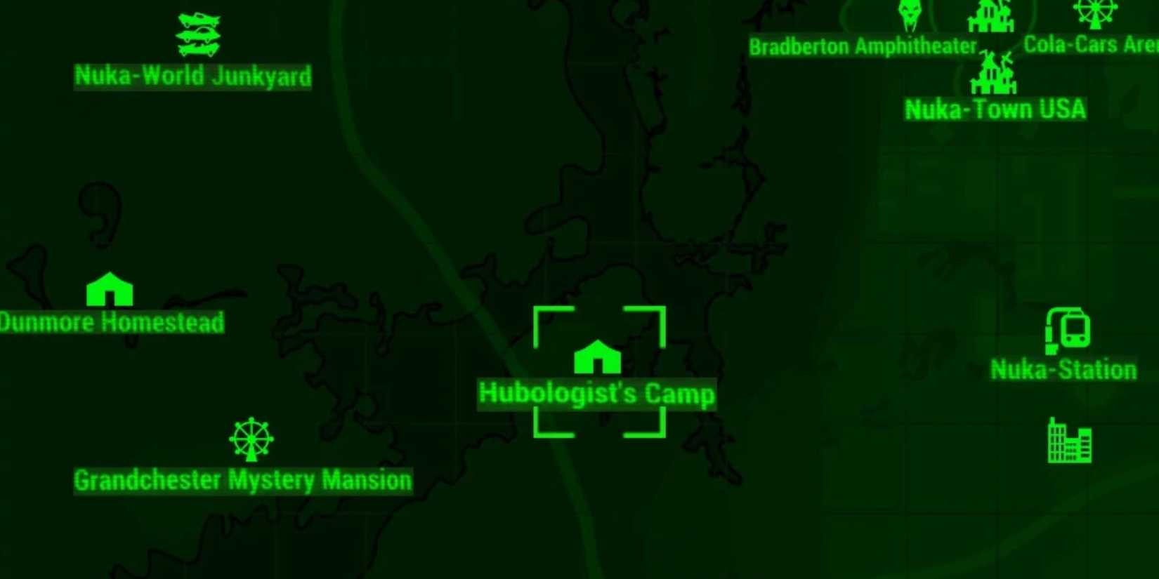 The Hubologist's Camp On The Map in Fallout 4.