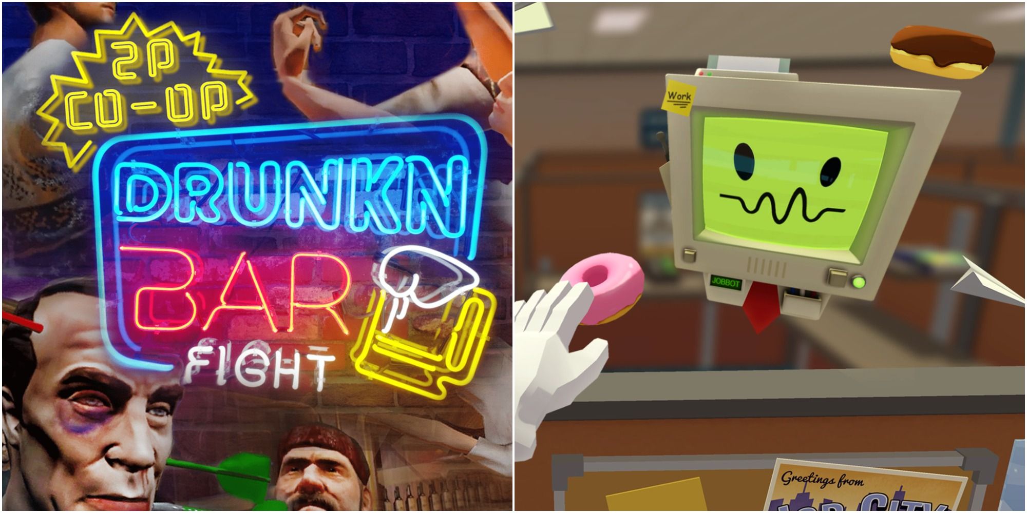 Drunken Bar Fight (left) And Job Simulator (right) Logo Art