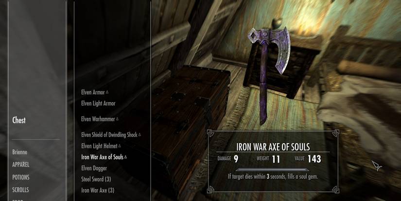 inventory screen of axe with soul trap