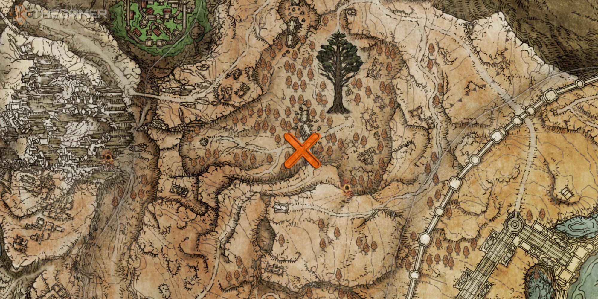 Карта Elden Ring, показывающая местонахождение Поваренной книги Древнего Апостола Дракона. [2]