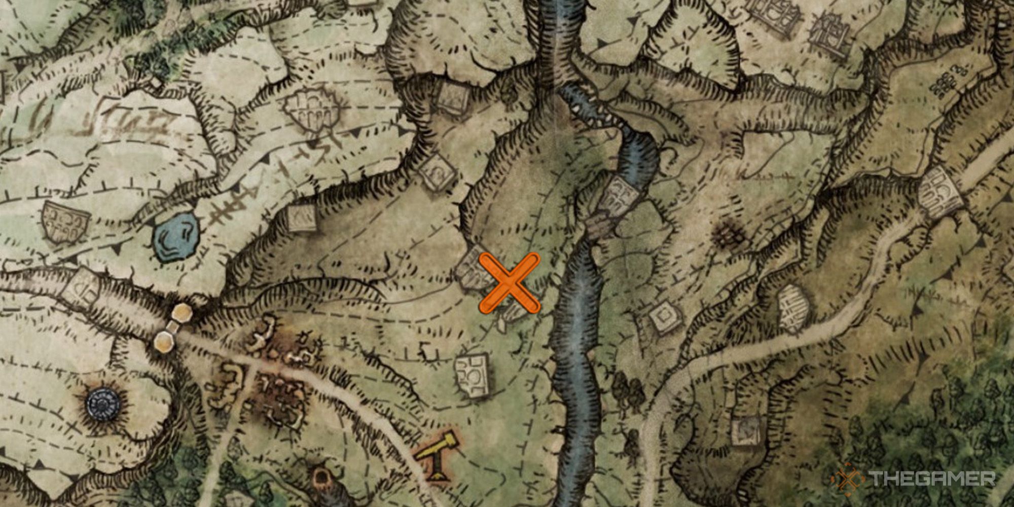 Elden Ring Map showing the location of Armorer's Cookbook [1]
