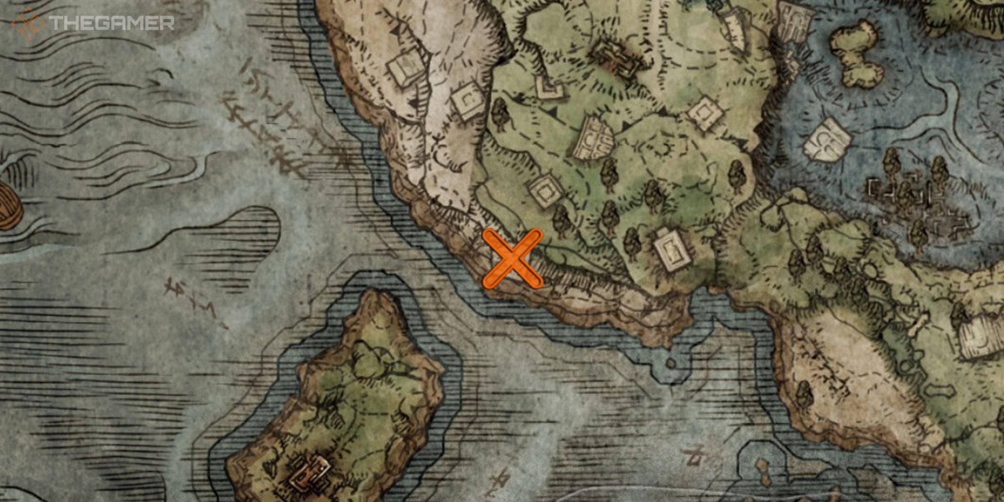 Elden Ring Map showing the location of Armorer's Cookbook [2]