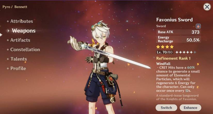 Bennett wielding the Favonius Sword