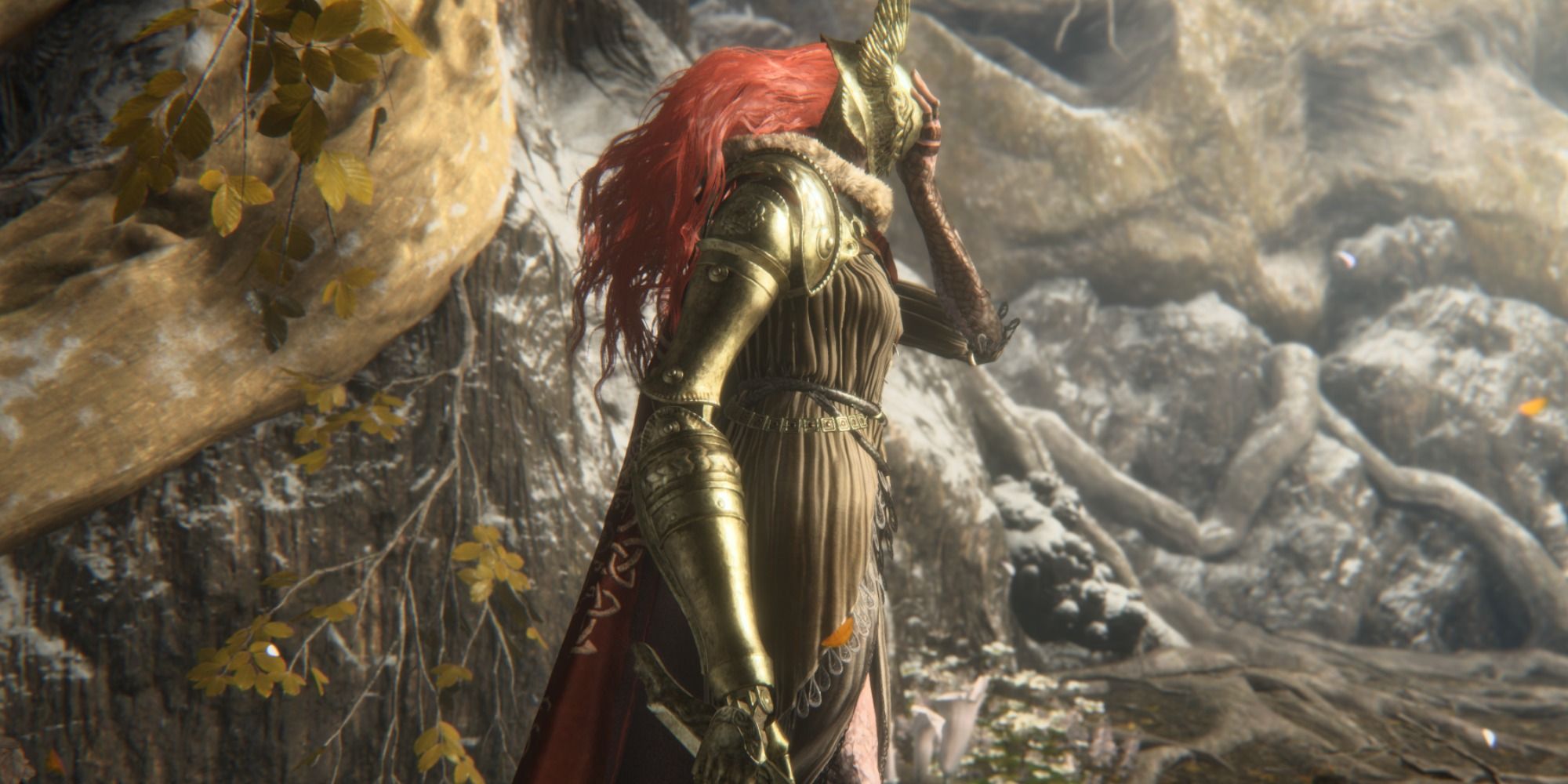 Malenia, Blade of Miquella, putter her helmet on in Elden Ring