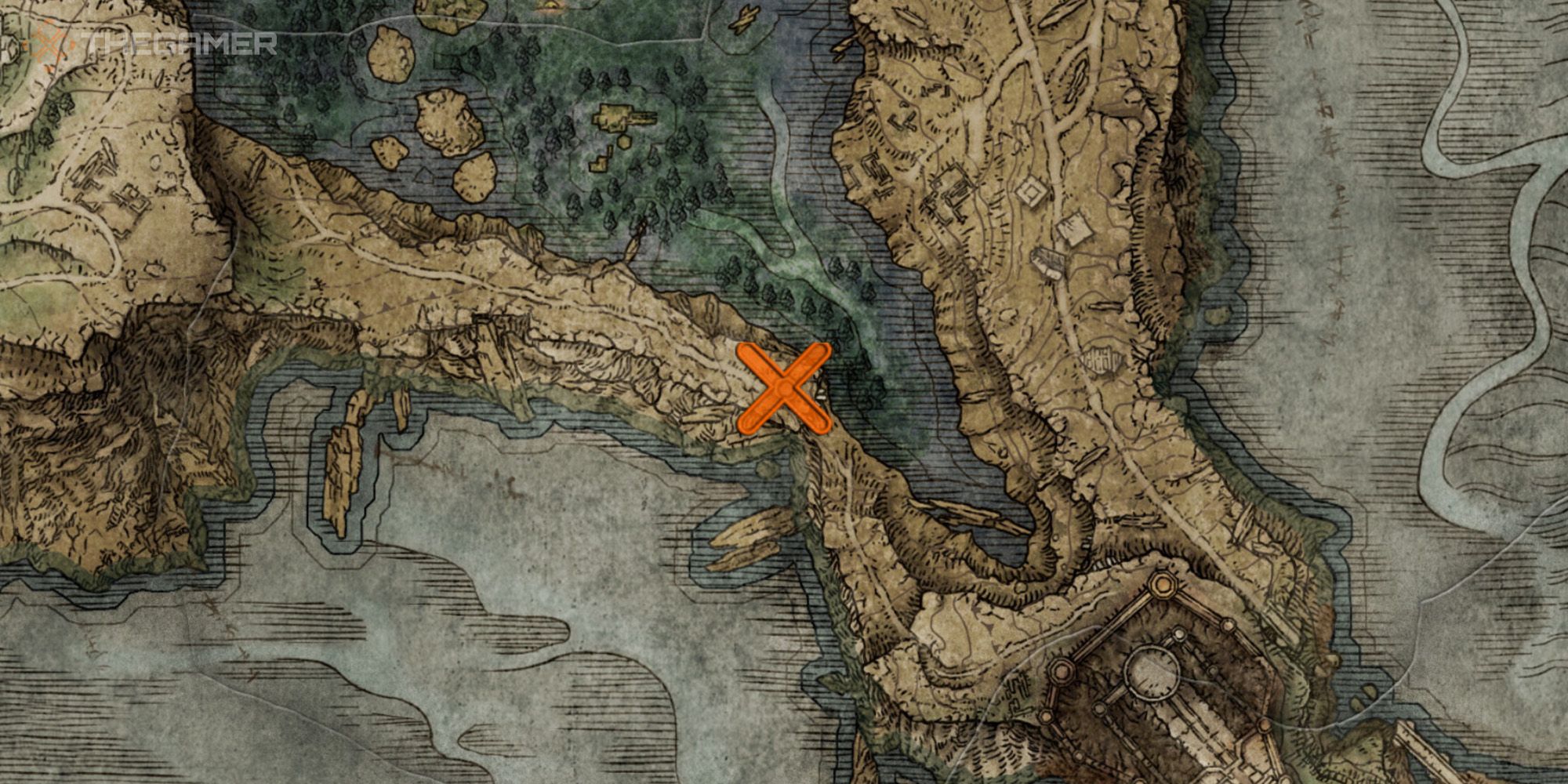 Map showing the location of the Flame of the Fell God Incantation in Elden Ring