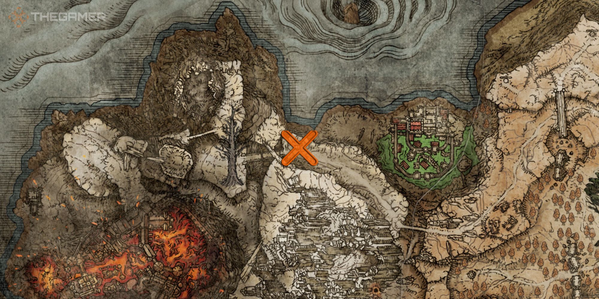 Map showing the location of the Golden Vow Incantation in Elden Ring