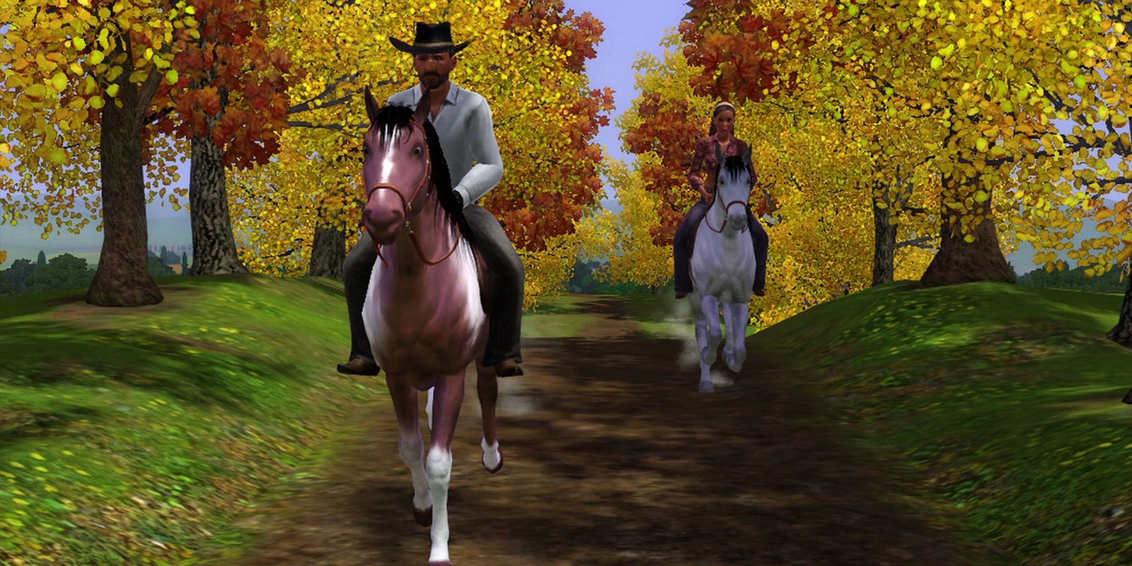 The Sims 3 Pets: 2 Sims Riding on Horses Down Trail