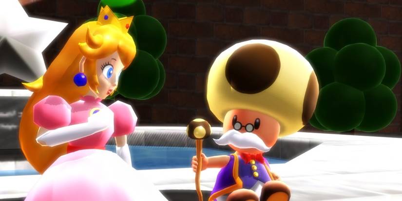 Princess Peach sitting next to Todsworth Super Mario Sunshine