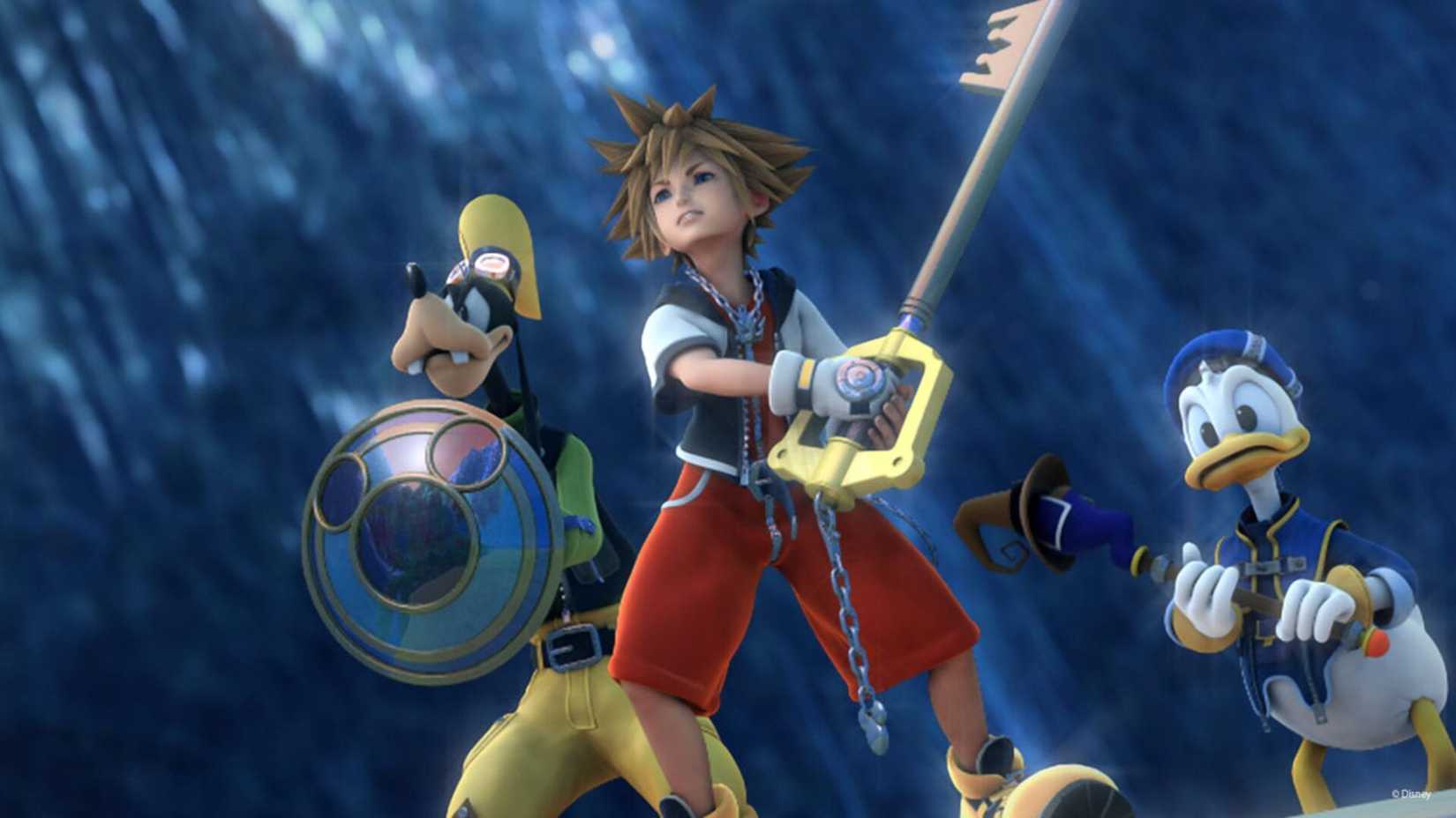 Kingdom Hearts Sora, Pluto and Donald ready to fight.
