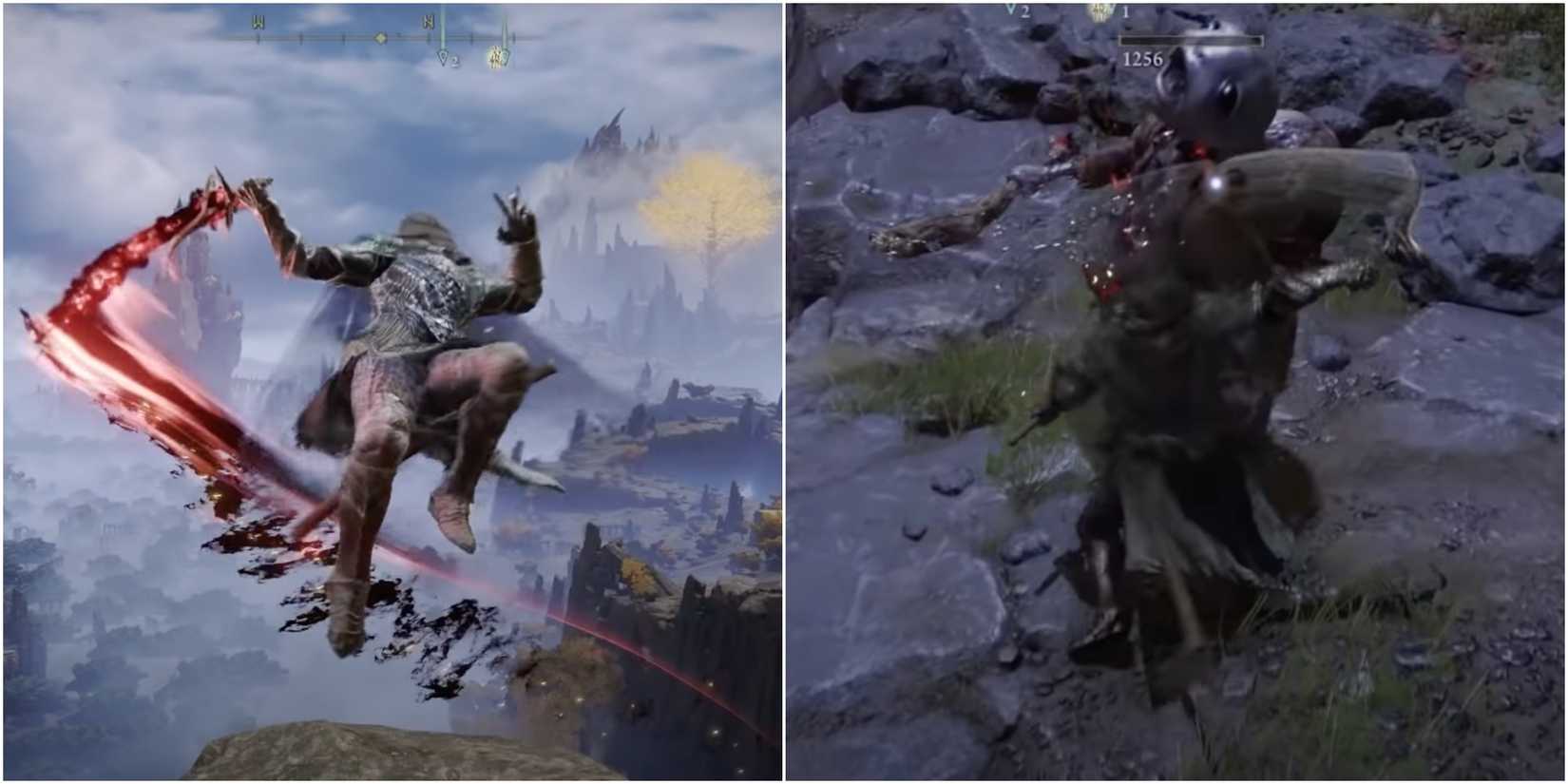 Split image of The Tarnished using the Black Knife in Elden Ring.