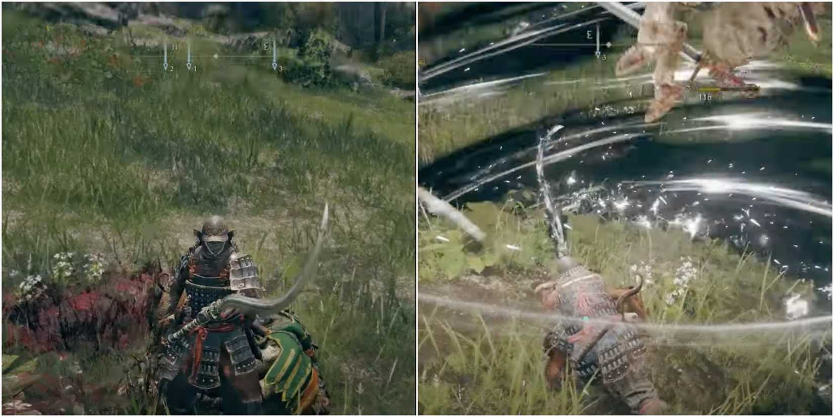 Split image of The Tarnished using the Godskin Peeler in Elden Ring.