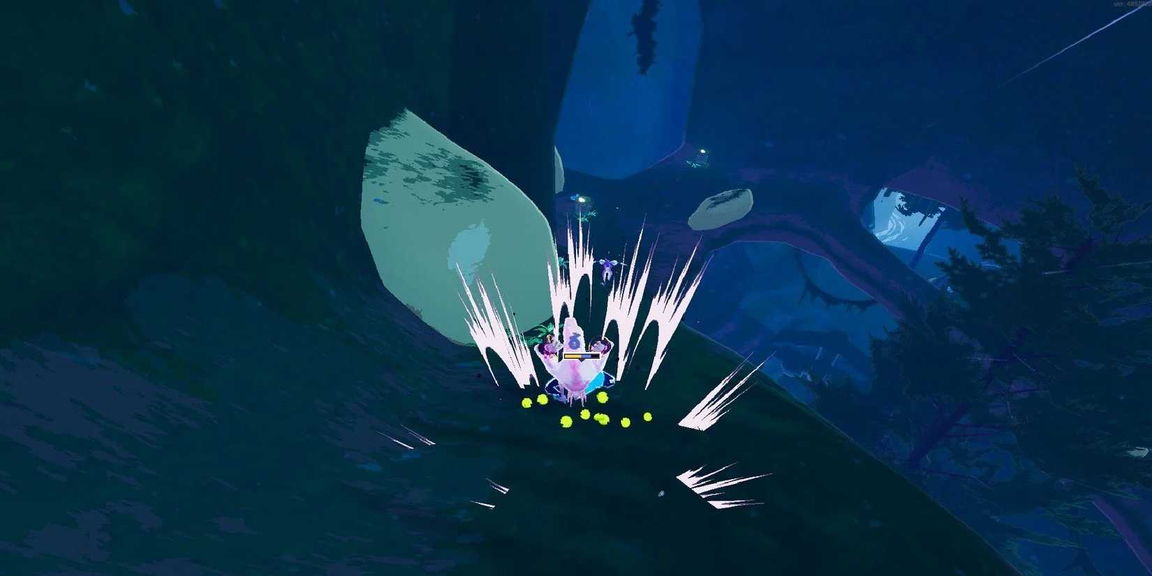 Acrid jumping near a rock in Risk of Rain 2.