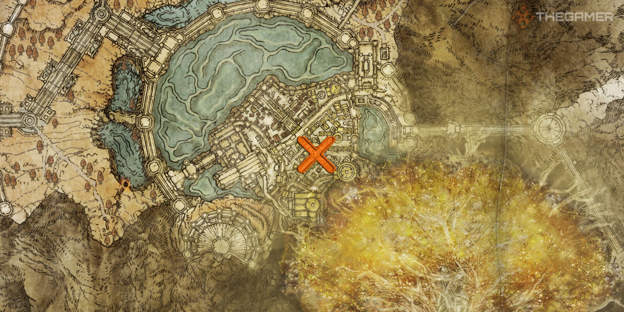 Map showing the location of the Barrier of Gold Incantation in Elden Ring