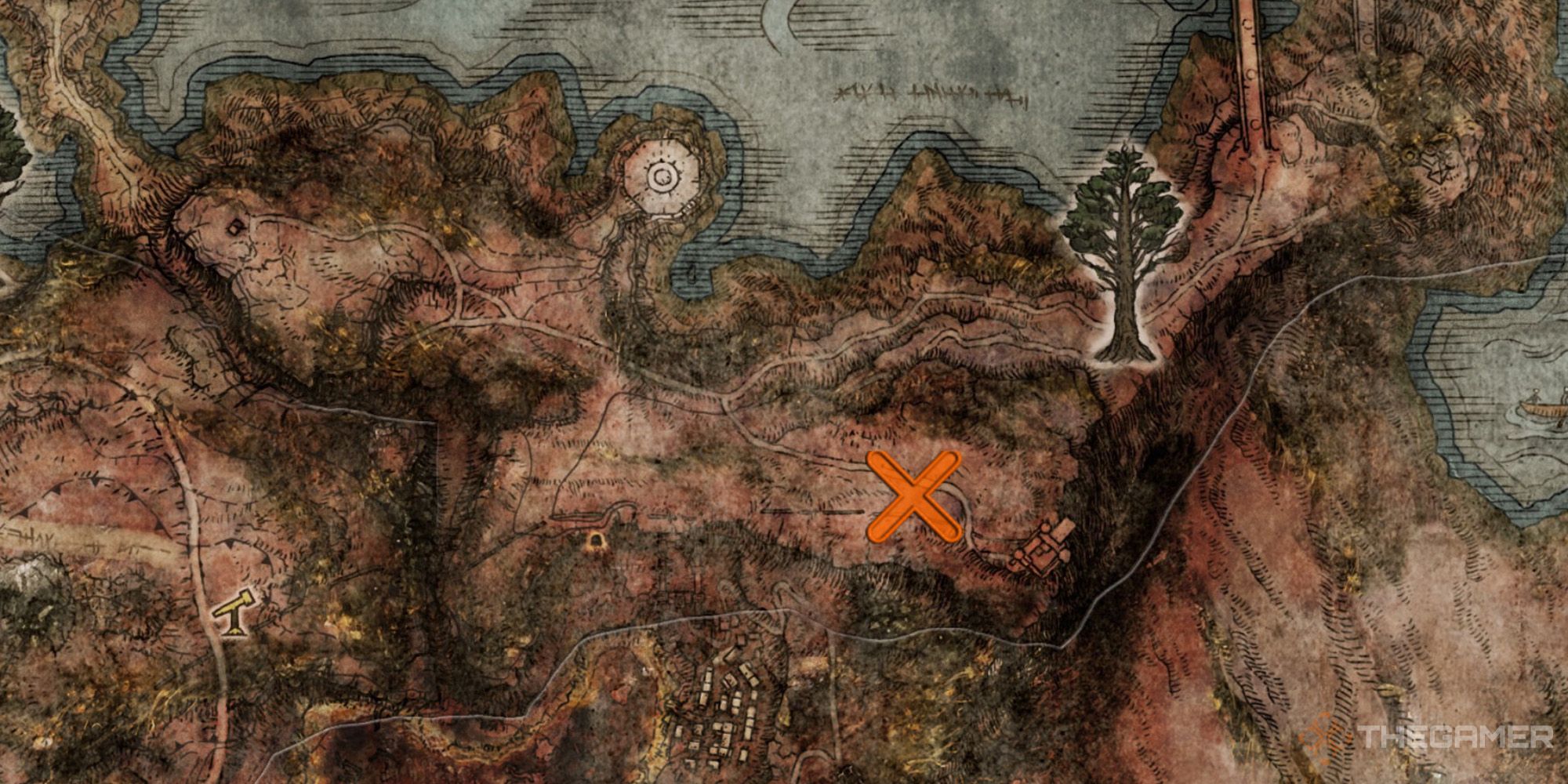 Map showing the location of Elder Dragon Greyoll within Caelid in Elden Ring