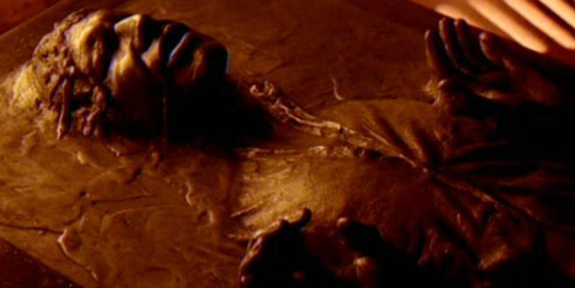 Han Solo frozen in carbonite in Star Wars The Empire Strikes Back.