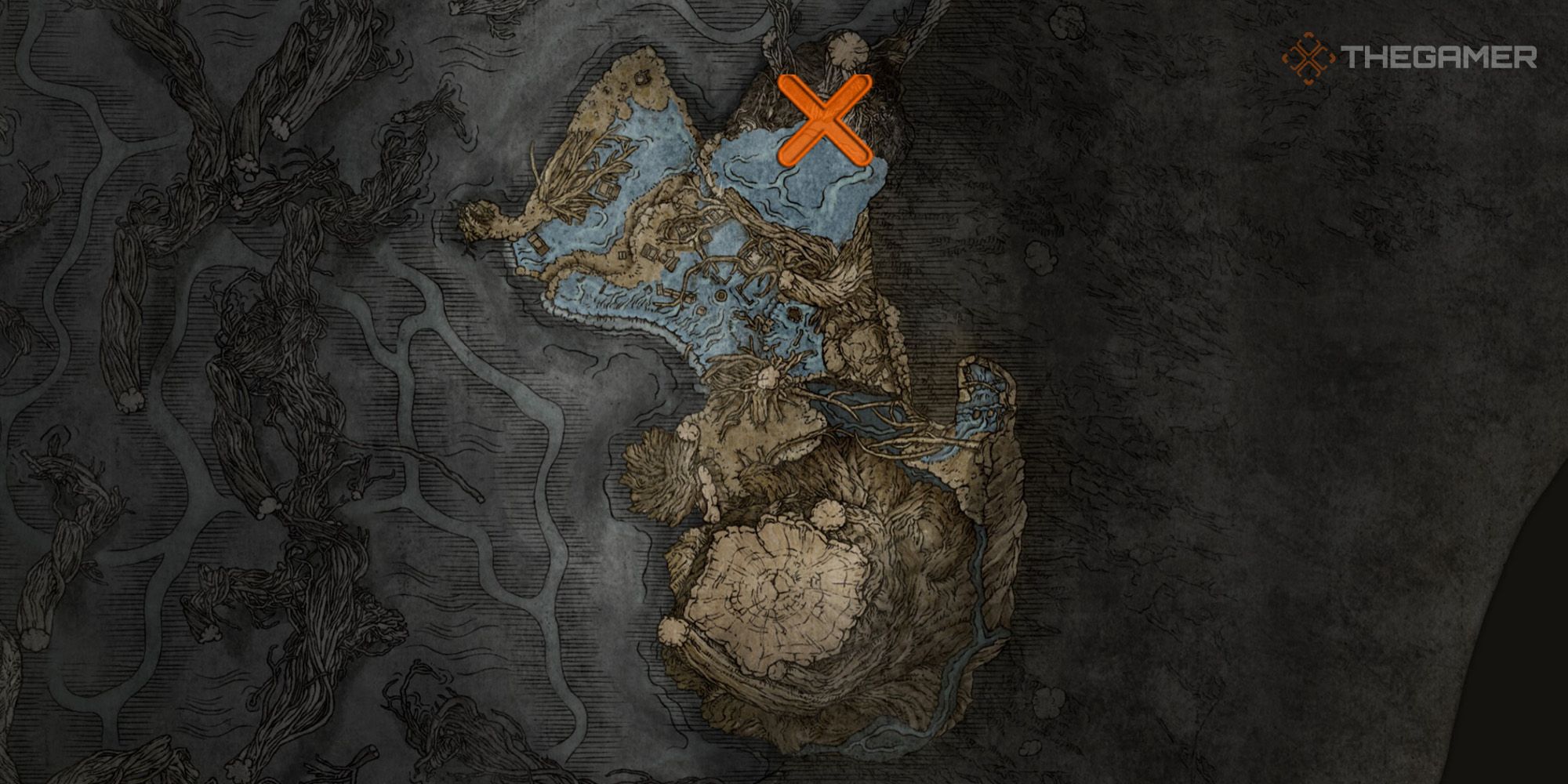 Map showing the location of Lichdragon Fortissax in Elden Ring