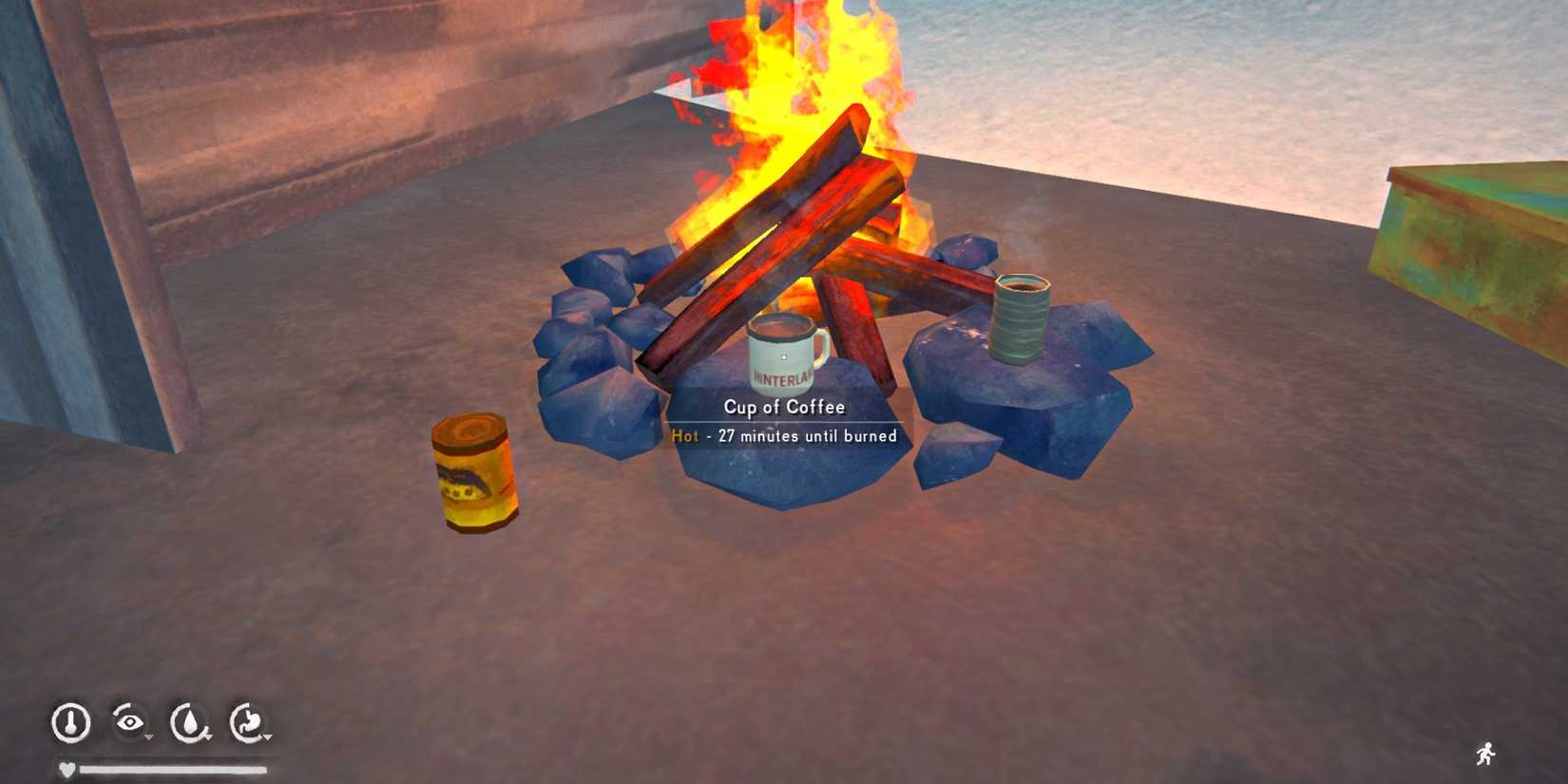 The long dark stone church campfire cup of coffee cooking 