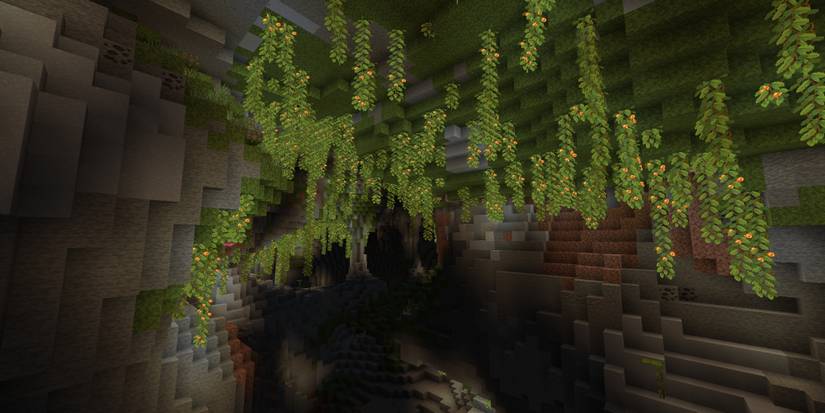 interior of a large lush cave