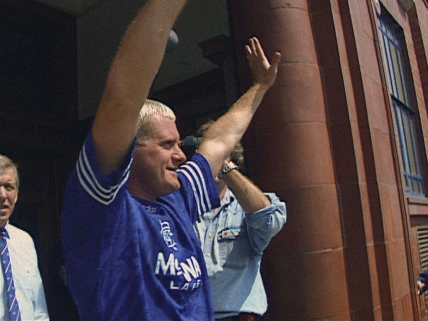 STV_- Paul Gascoigne greeting fans on his arrival at Rangers