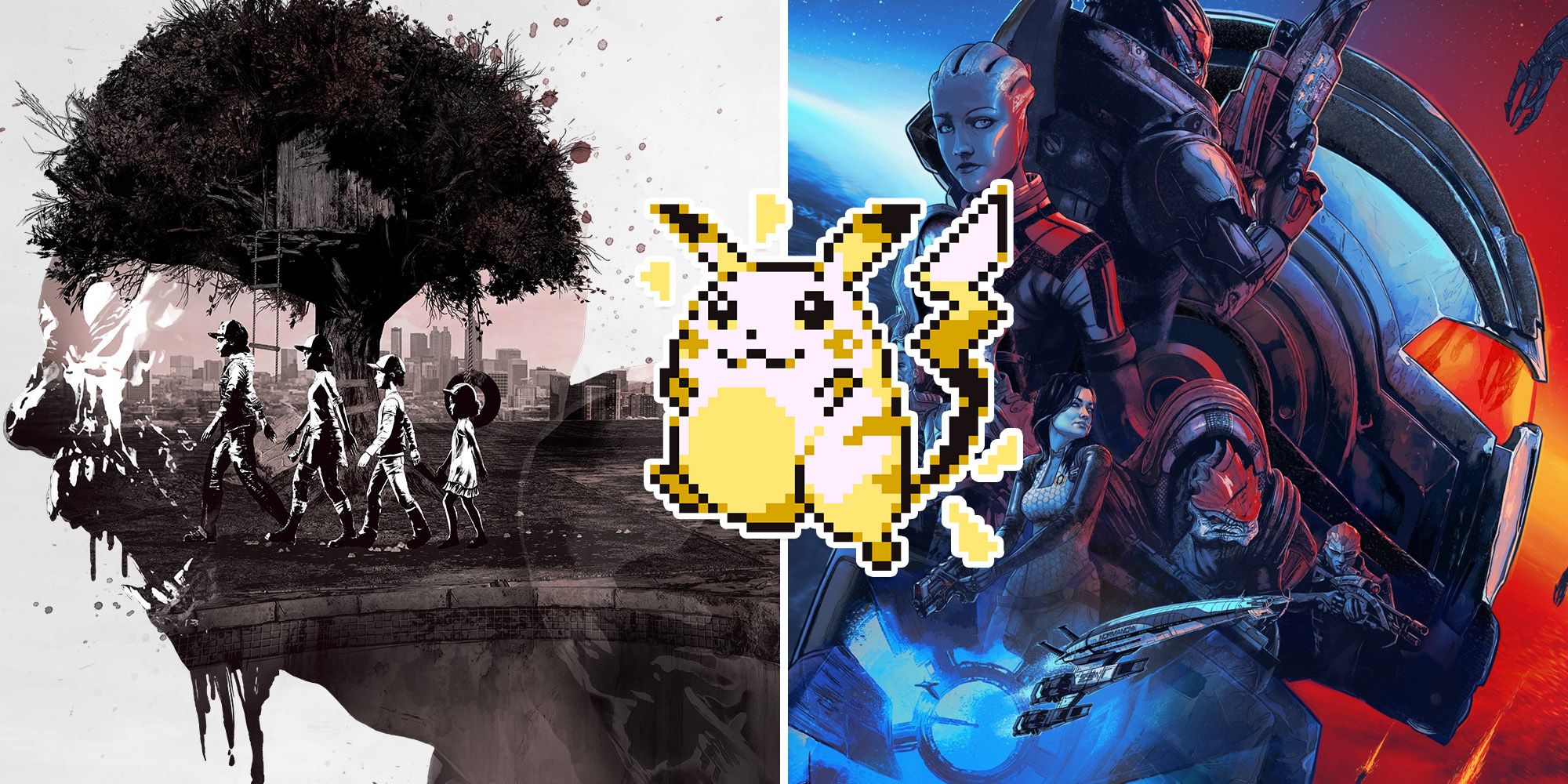 Split image of Walking Dead Pokemon Mass Effect