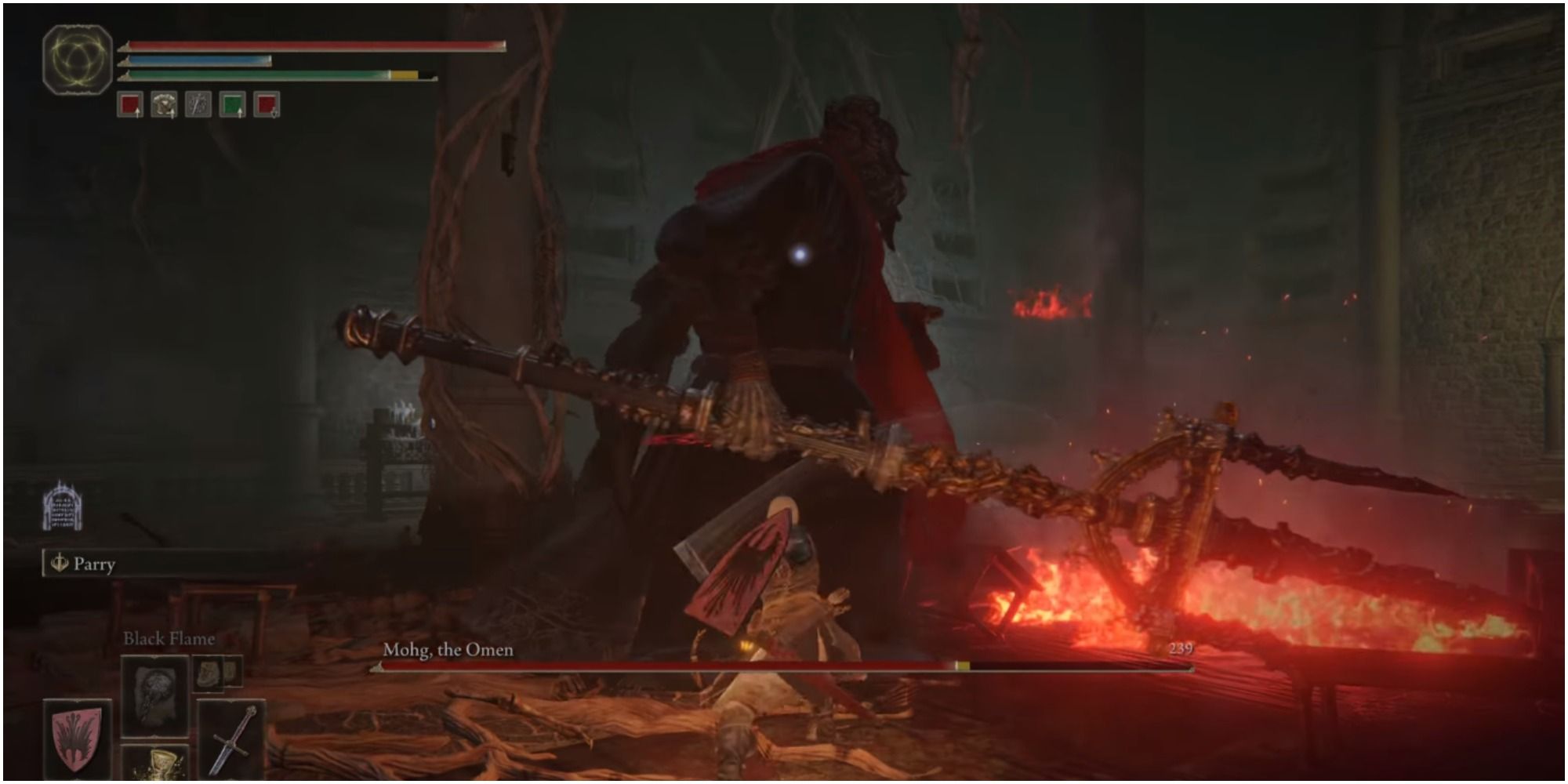 The player using Melee weapon to attack the player.