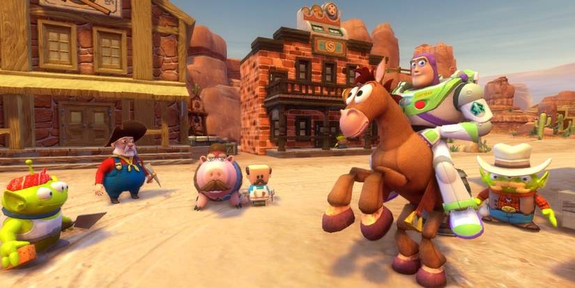 Buzz rides Bullseye in the Toy Story 3 game
