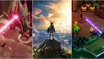 A collage showing the cover of The Legend of Zelda: Breath of the Wild alongside games from Death's Door and Tunic