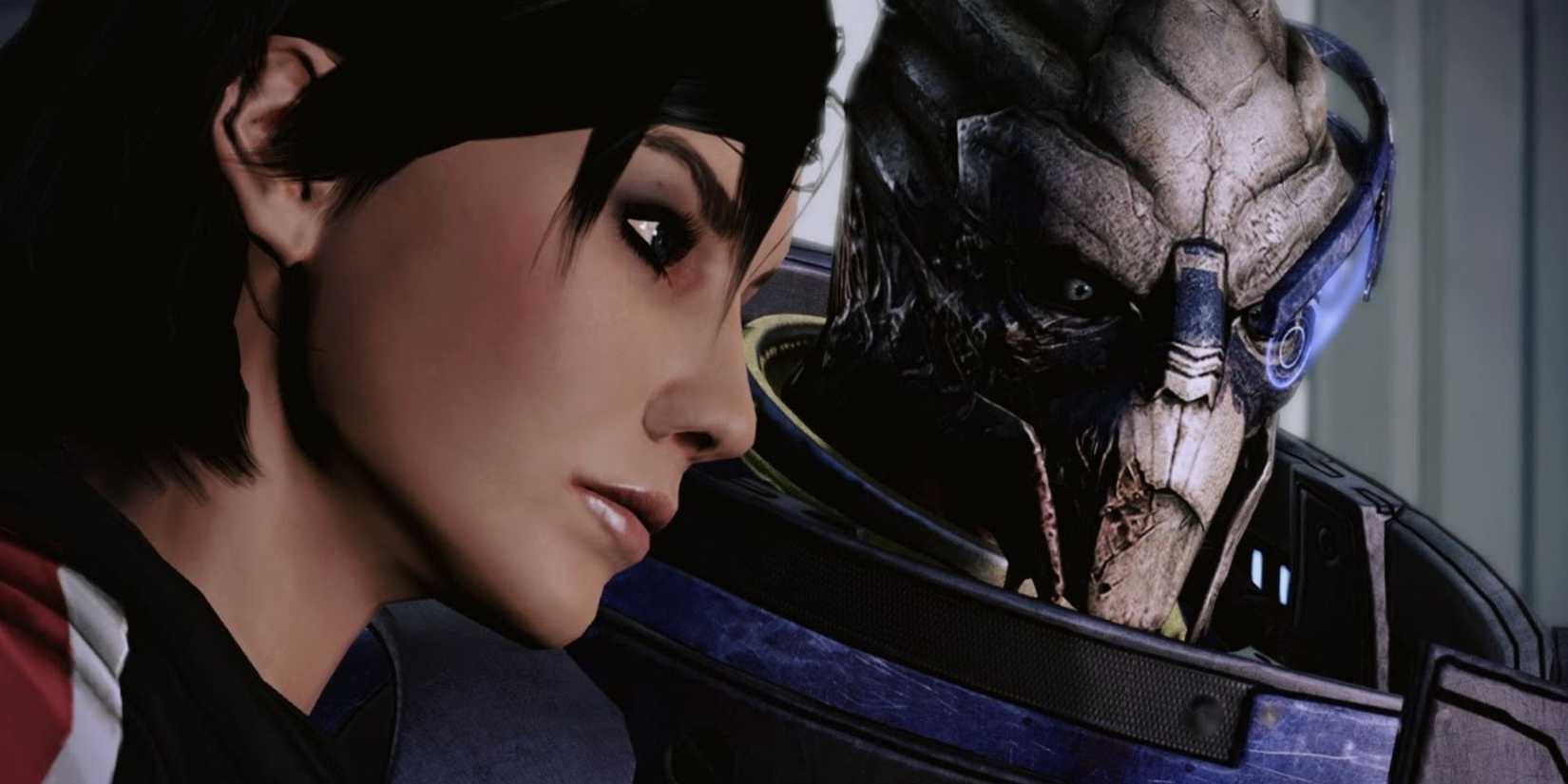 A screenshot from Mass Effect 3 of Shepard and Garrus standing next to each other.