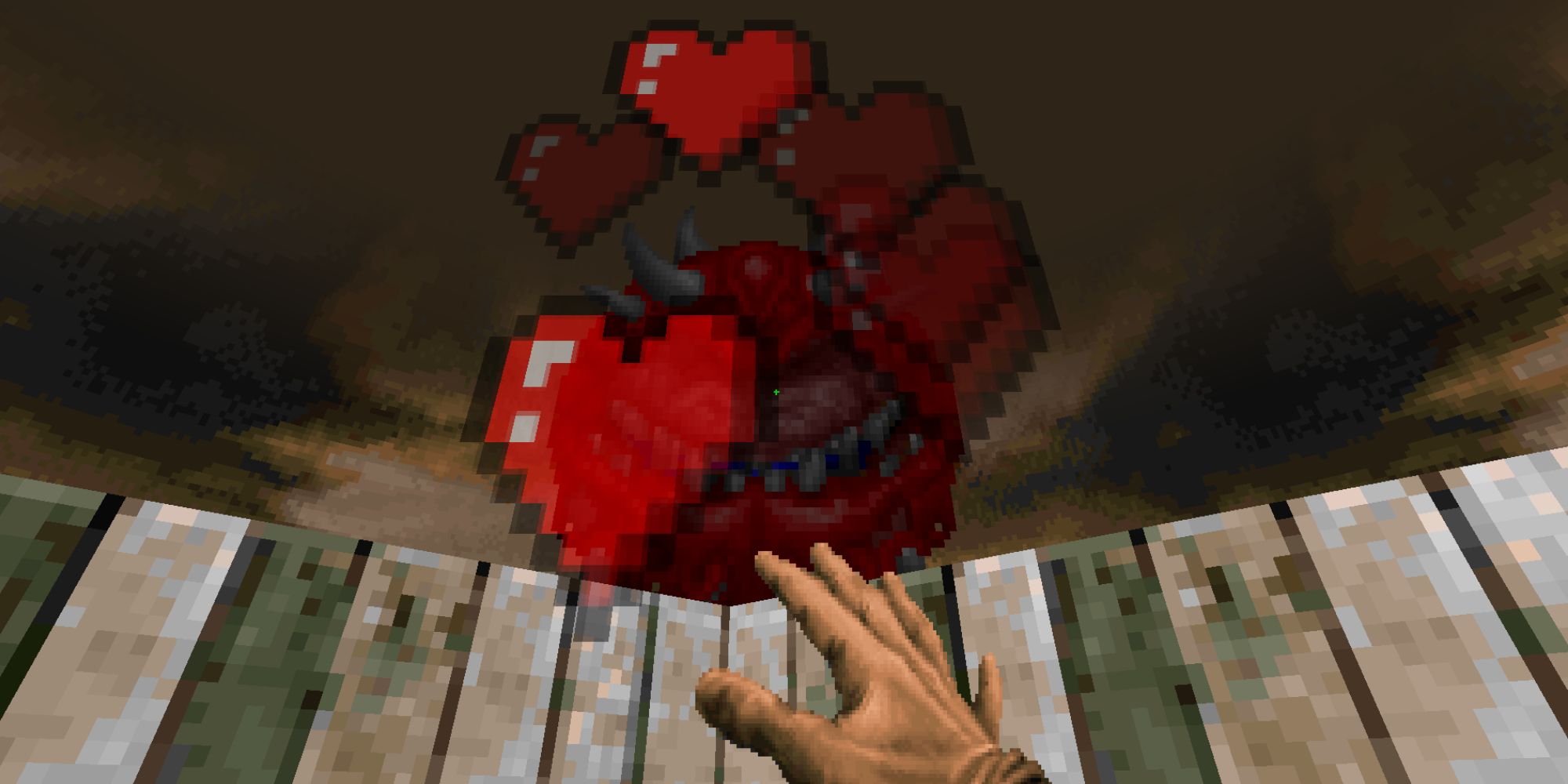 Doom Guy petting a Cacodemon