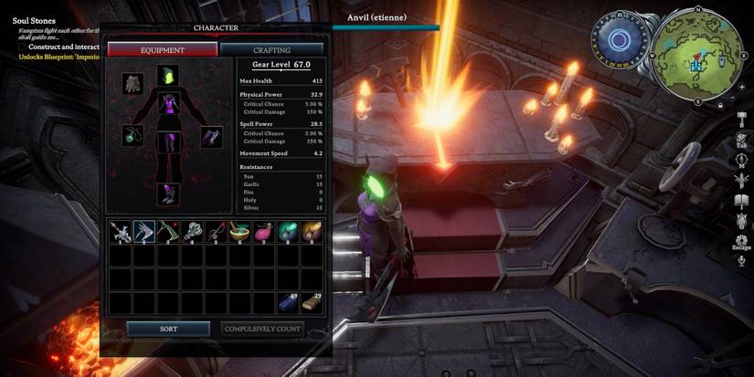 player crafting at anvil with dark silver ingots in inventory