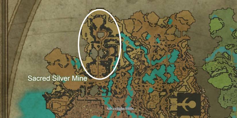 map of silverlight hills with the sacred silver mine circled