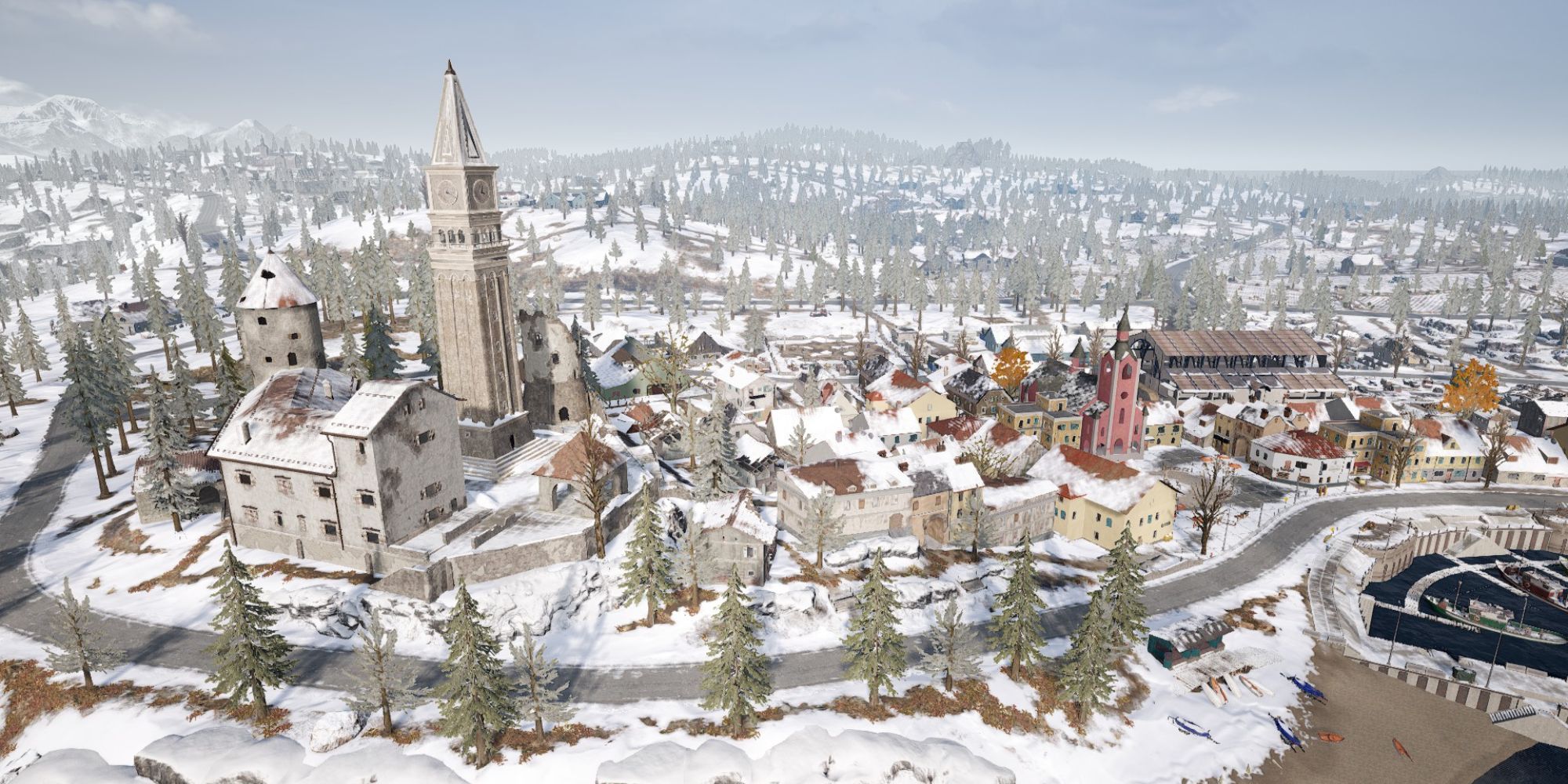 PUBG Vikendi Aerial View of Church and Town