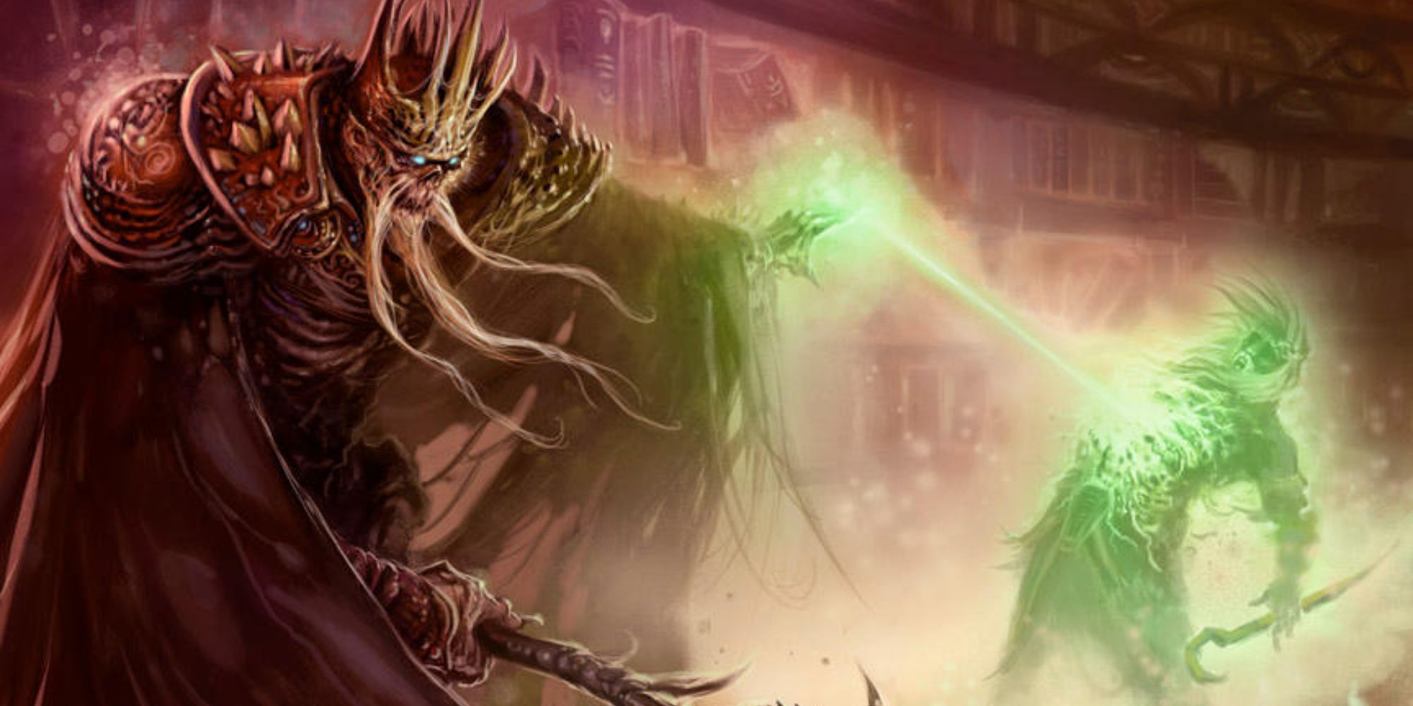 Pathfinder Lich Casting Spell WIth Green Ray Against Character